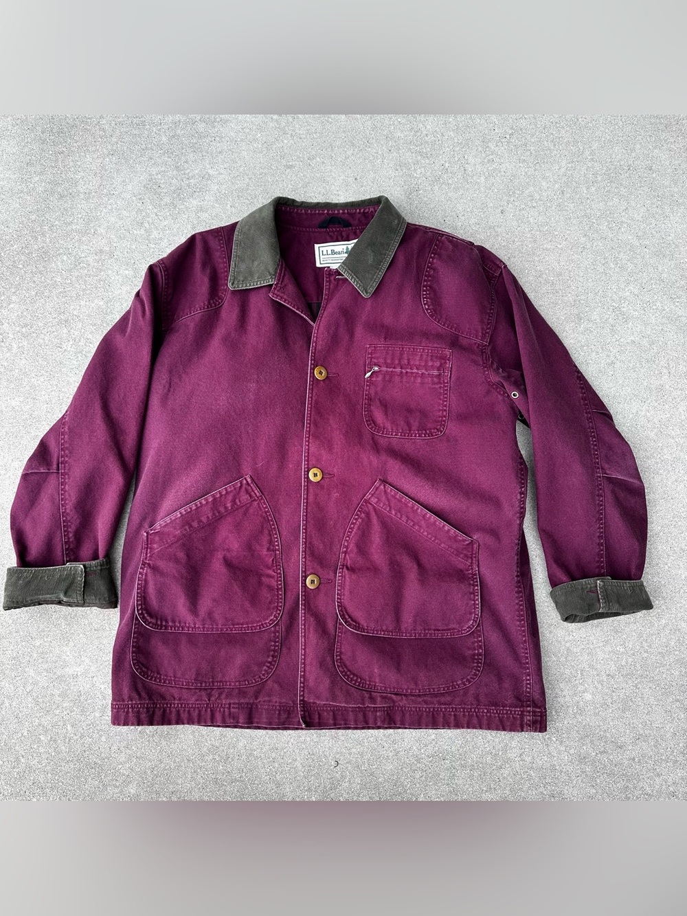 Vintage L.L. Bean Barn Coat Mens Size XL Maroon Red Button Up Chore Jacket